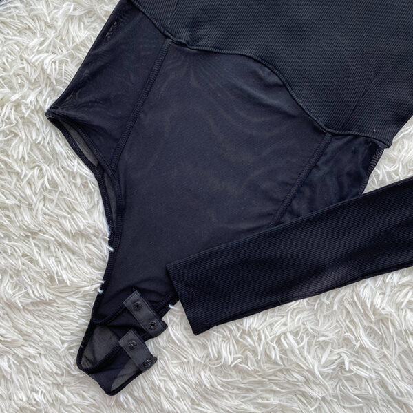 Black Sexy Mesh Long-sleeved Bodysuit - Image 6