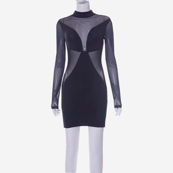 Rave Style Pure Color Mesh Sexy Slim Short Dress - Image 4