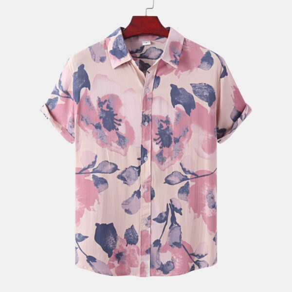 Men's Lapel Floral Short Sleeve Shirt - Image 4