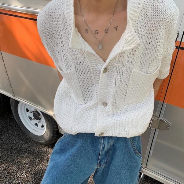 Short-sleeved Shirt Casual Knitted Jacket - Image 5