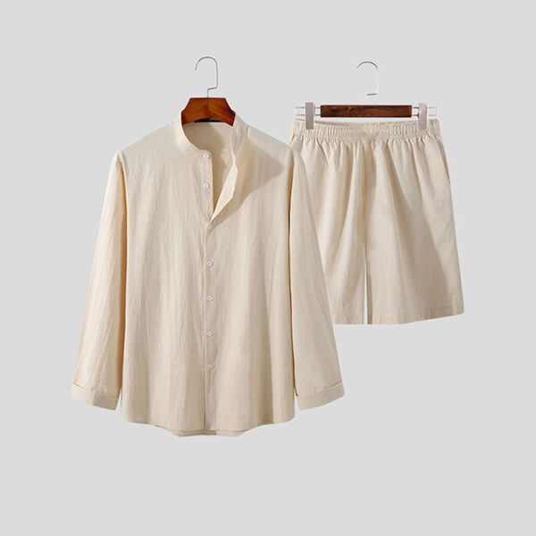 Long Sleeve Shirt Shorts Two Piece - Image 4