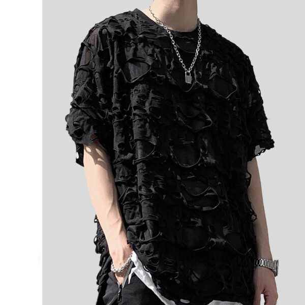 Distressed Mesh Short-Sleeve Tee
