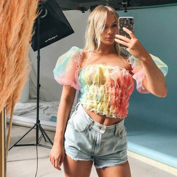 Rainbow rave puff sleeve T-shirt - Image 4