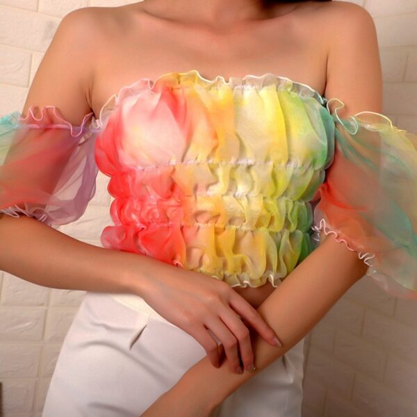 Rainbow rave puff sleeve T-shirt