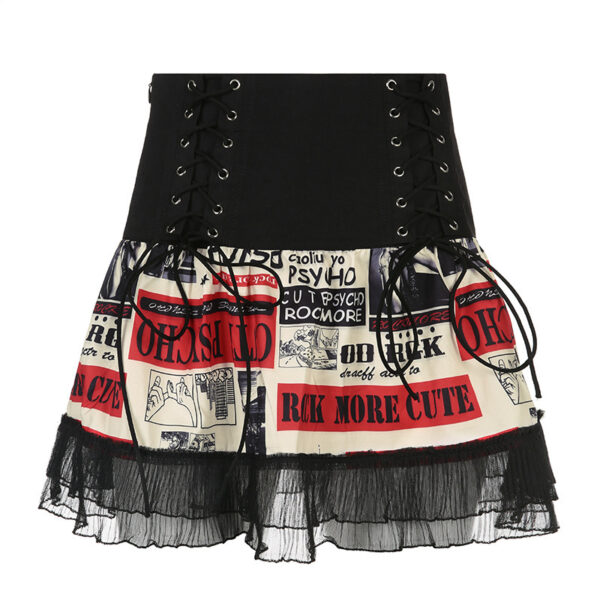 Dark Print Lace Up Cool Skirt - Image 2