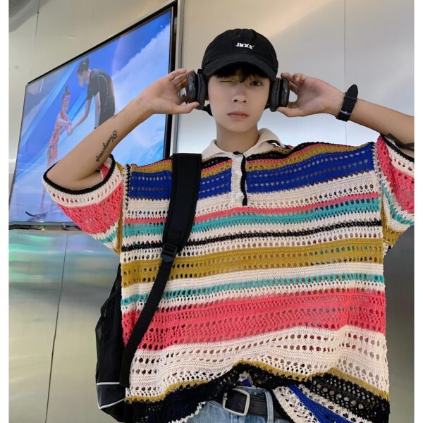 Lapel Retro Color Striped Sweater Spring - Image 10