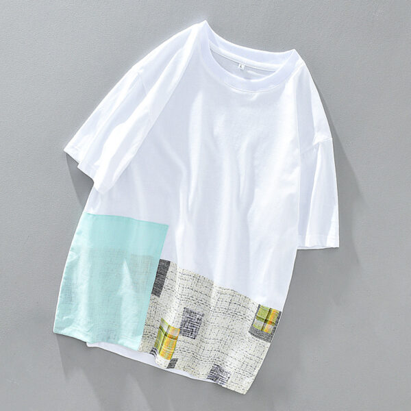 Thin Stitching Design Linen Short-sleeved T-shirt - Image 10