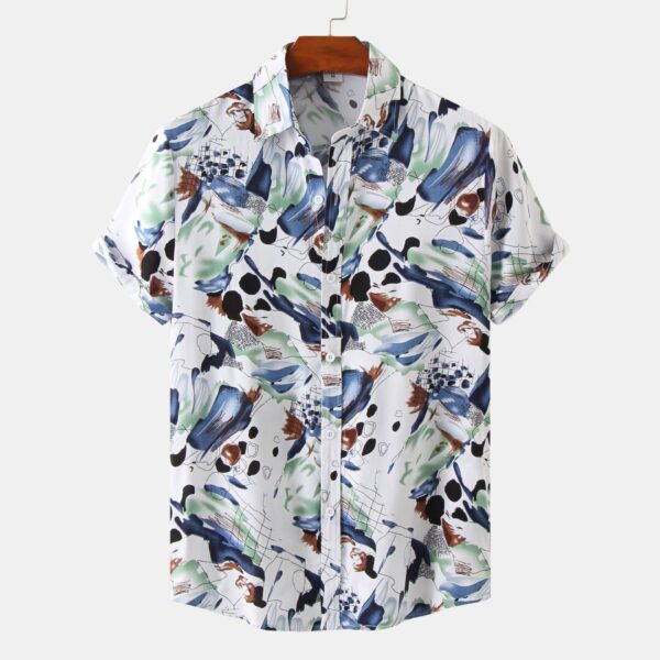 Lapel Short Sleeve Abstract Design Shirt - Image 4