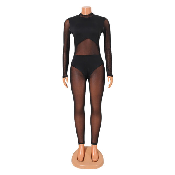 Women Mesh Stitching See-Through Jumpsuit - Image 4