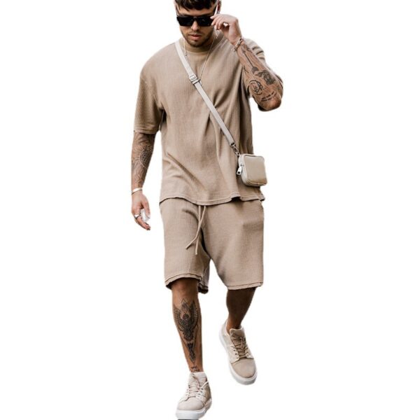 Casual Brown Short Sleeve Suit - Image 6
