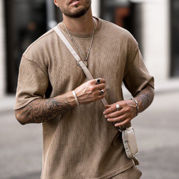 Casual Brown Short Sleeve Suit - Image 10