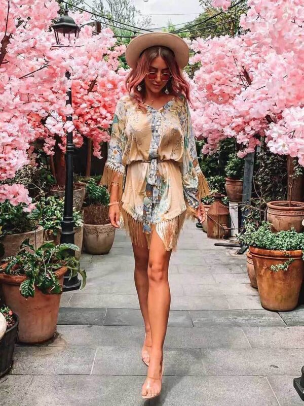 Fringe V-Neck Kimono Dress - Image 3