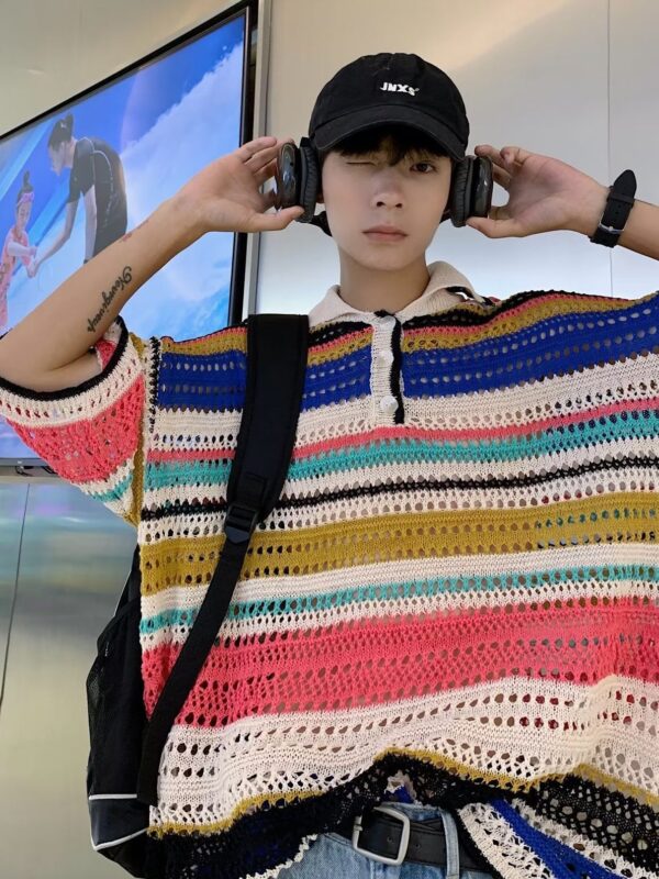 Lapel Retro Color Striped Sweater Spring - Image 5