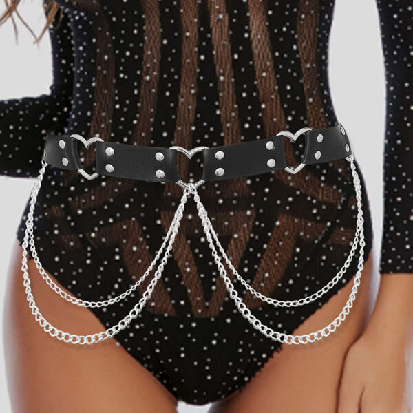 Leather Belt With Heart-shaped Metal Trim