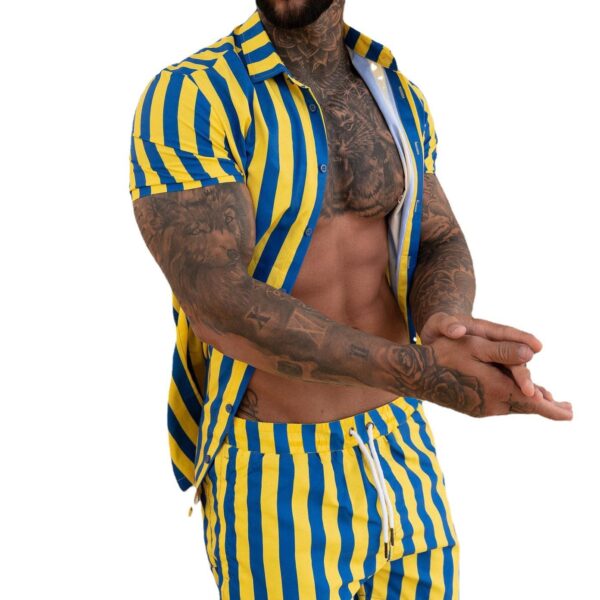 Casual Beach Vertical Striped Shirt And Shorts Suit - Image 3