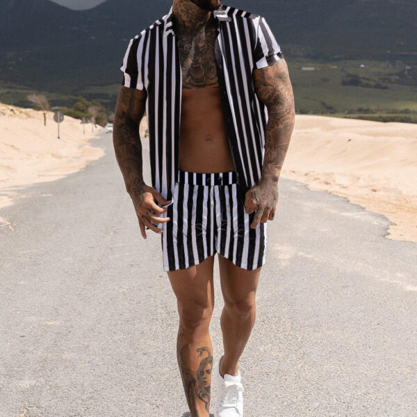 Casual Beach Vertical Striped Shirt And Shorts Suit - Image 4