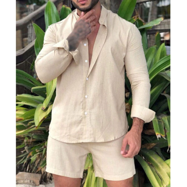 Long Sleeve Shirt Shorts Two Piece - Image 2