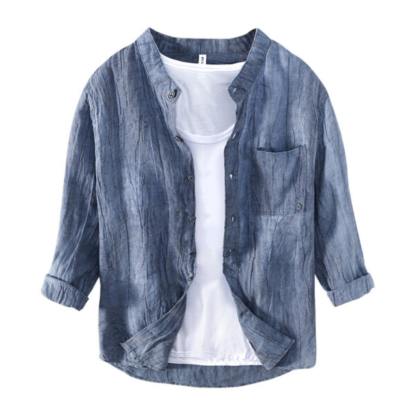 Simple And Comfortable Retro Stand Collar Linen Shirt - Image 5
