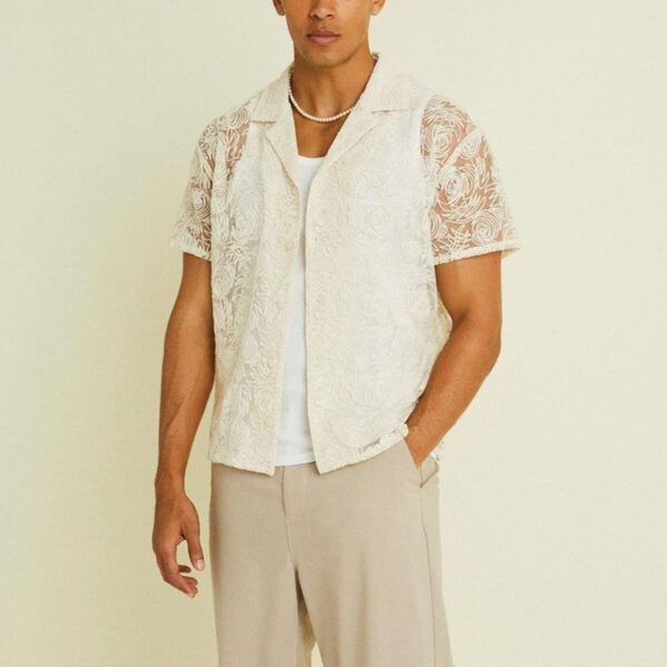 Casual Draping Hollow Lace Shirt Top - Image 3