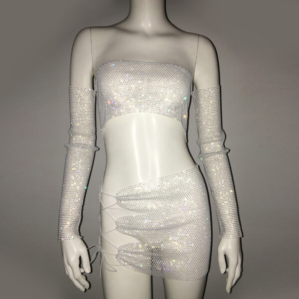 Rhinestone Radiance: Women's Mesh Skirt Outfit - Image 4