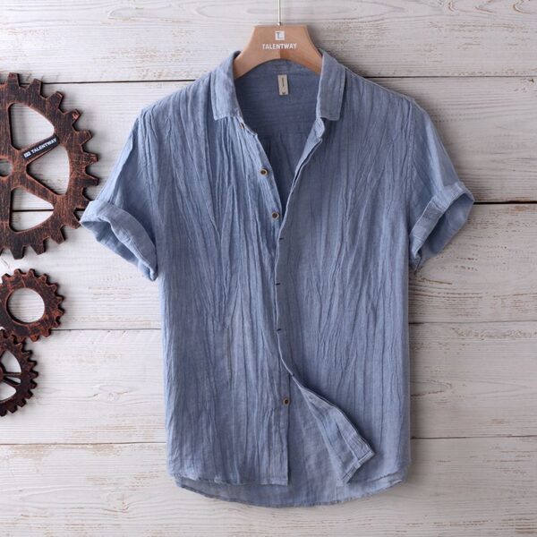 Solid Color Retro Distressed Linen Shirt - Image 6
