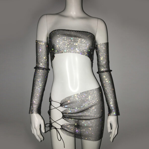 Rhinestone Radiance: Women's Mesh Skirt Outfit - Image 6