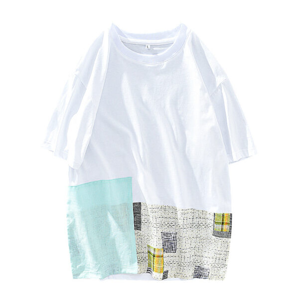 Thin Stitching Design Linen Short-sleeved T-shirt - Image 2