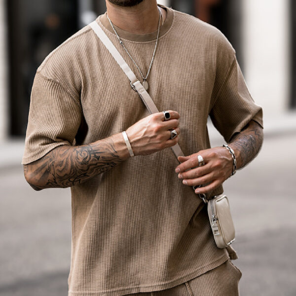 Casual Brown Short Sleeve Suit - Image 8