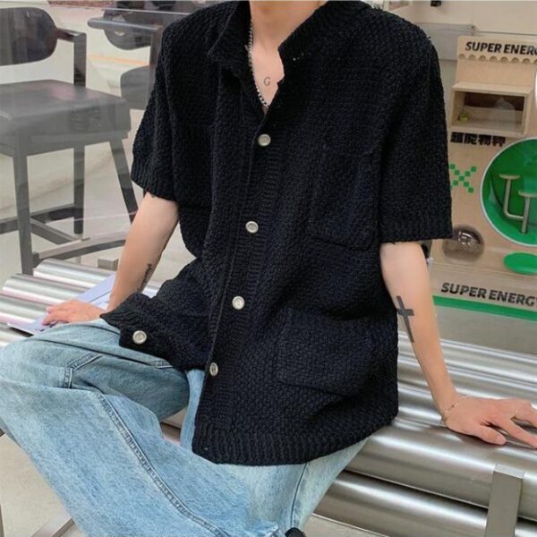 Short-sleeved Shirt Casual Knitted Jacket - Image 3