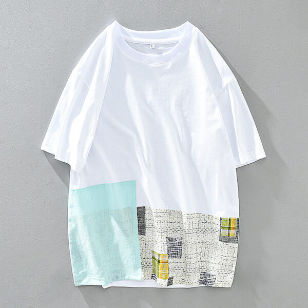 Thin Stitching Design Linen Short-sleeved T-shirt - Image 3