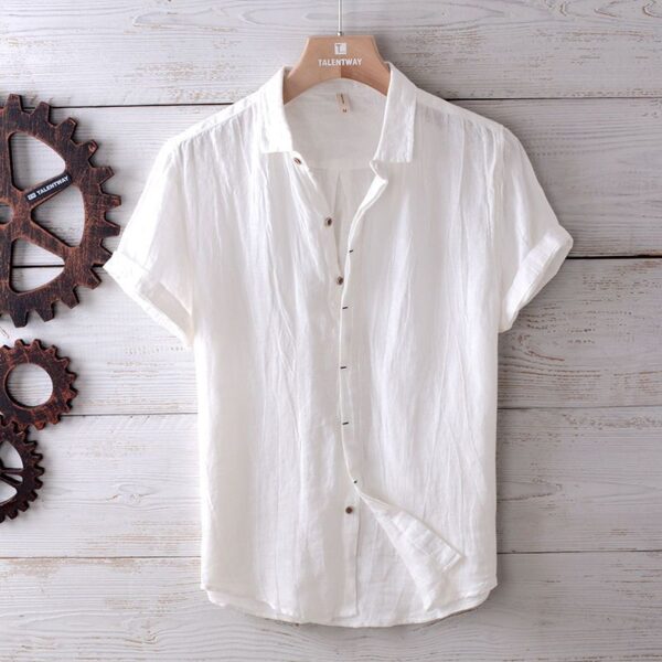 Solid Color Retro Distressed Linen Shirt - Image 2