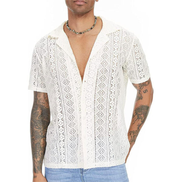 Lace Shirt Hollow Out See-through - Image 4