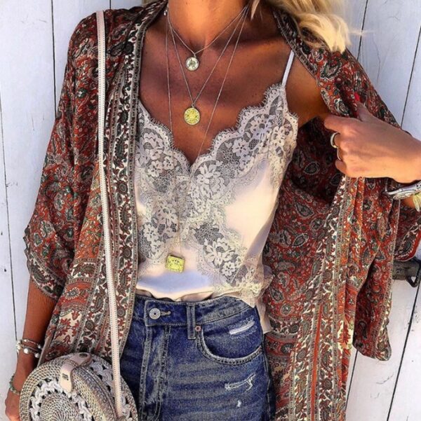 Hollow solid color lace camisole - Image 4