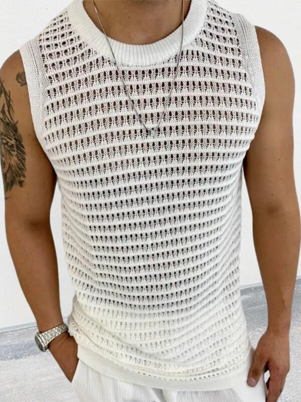 Solid Color Slim Sleeveless Hollow Knitted Vest - Image 2