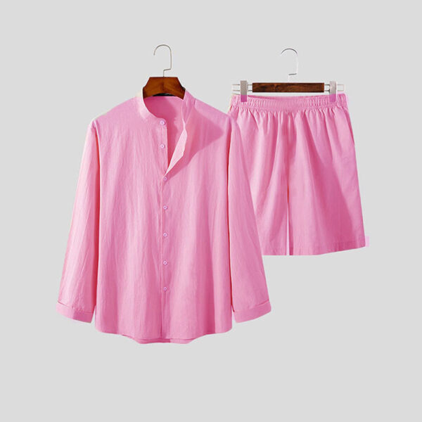 Long Sleeve Shirt Shorts Two Piece - Image 5