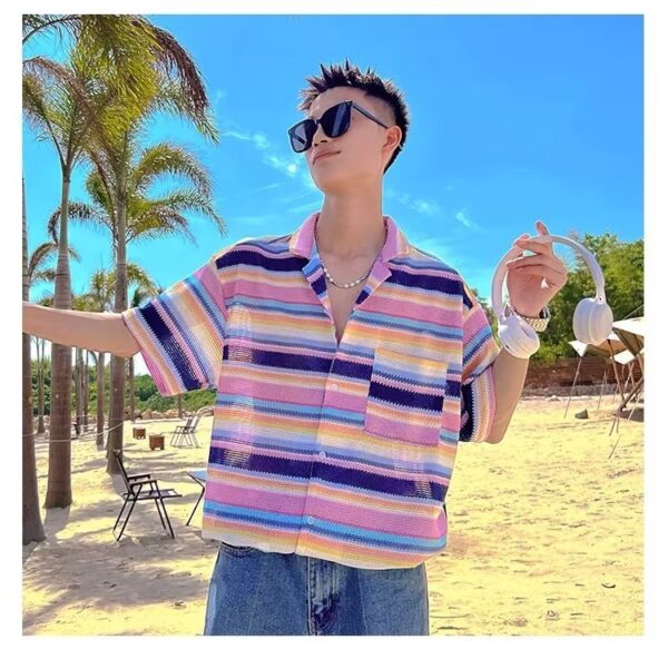 Tropical Striped Lazy Atmosphere Casual Shirt - Image 7