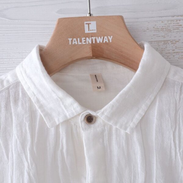 Solid Color Retro Distressed Linen Shirt - Image 3