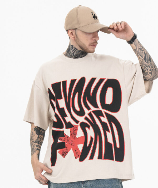 Letter Printing Round Neck Short Sleeve T-shirt - Image 4