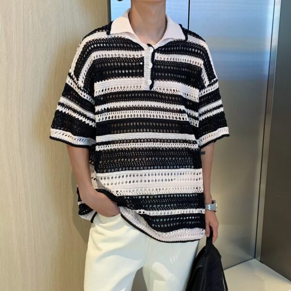 Lapel Retro Color Striped Sweater Spring - Image 2
