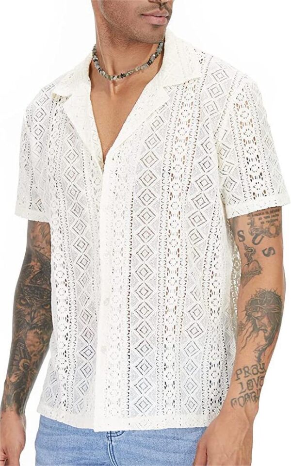 Lace Shirt Hollow Out See-through - Image 3