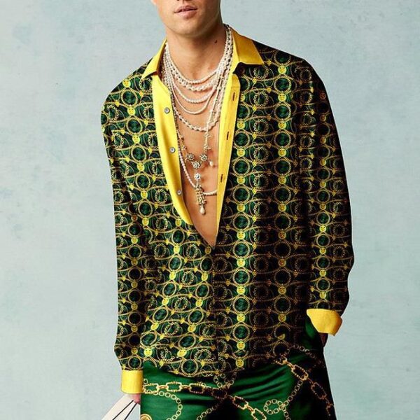 Printed Men's Long-sleeved Shirt Loose Casual - Image 3