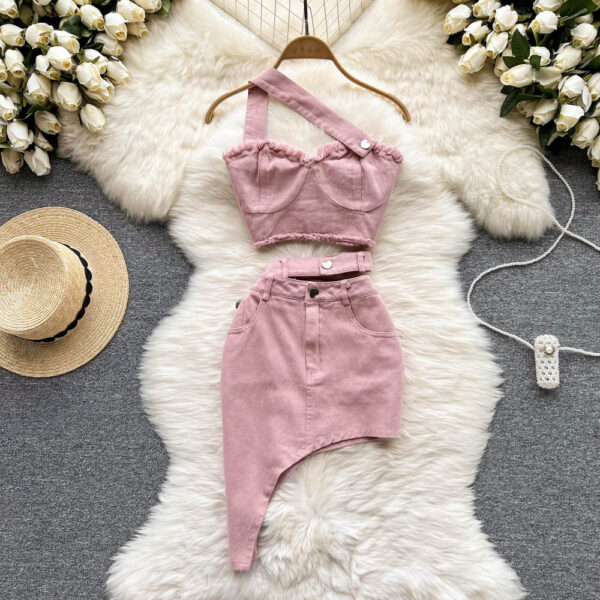 Pink Denin Elegant Outfit - Image 2