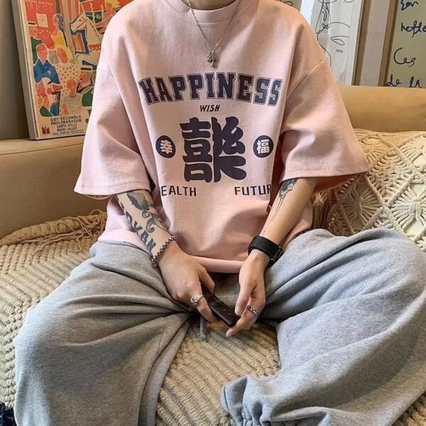 Casual Loose Pure Cotton HAPPINESS T-shirt