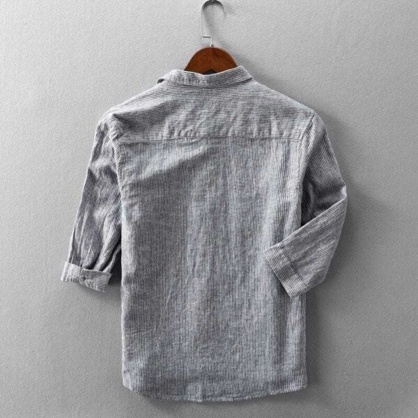 Summer Men's Casual Linen Shirt Lapel Striped Loose Shirt - Image 5