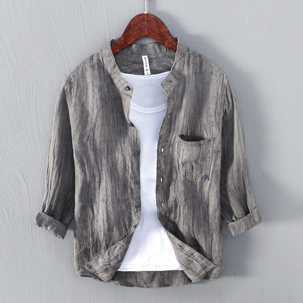 Simple And Comfortable Retro Stand Collar Linen Shirt - Image 2