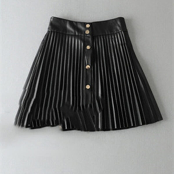 Button Leather Short Skirt High Waist A-Line Thin - Image 2