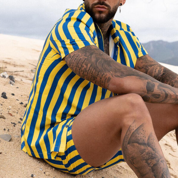 Casual Beach Vertical Striped Shirt And Shorts Suit - Image 2