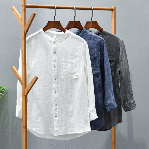 Simple And Comfortable Retro Stand Collar Linen Shirt