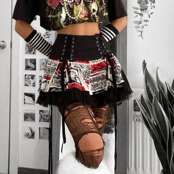 Dark Print Lace Up Cool Skirt - Image 4
