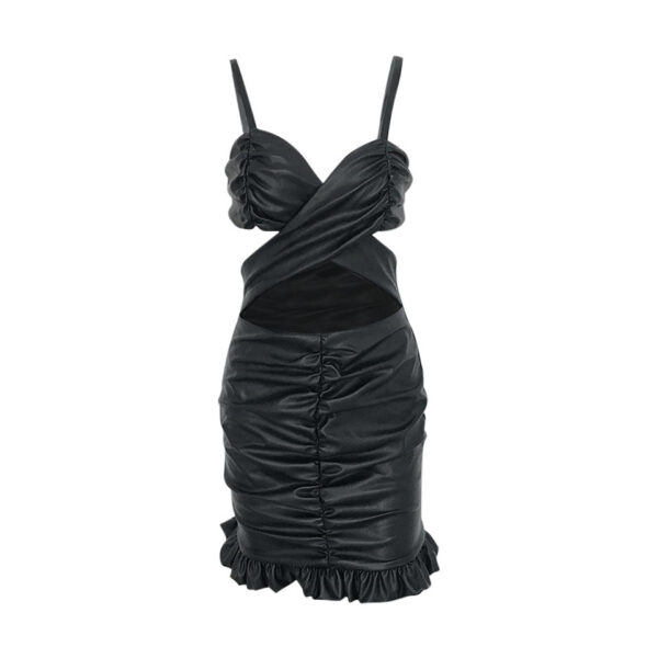 Lace Suspender PU Leather Ensemble Dress - Image 4